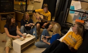 students in campus dorm