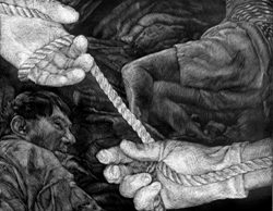 Alice Leora Briggs, Rope, sgraffito drawing on panel, 2009.