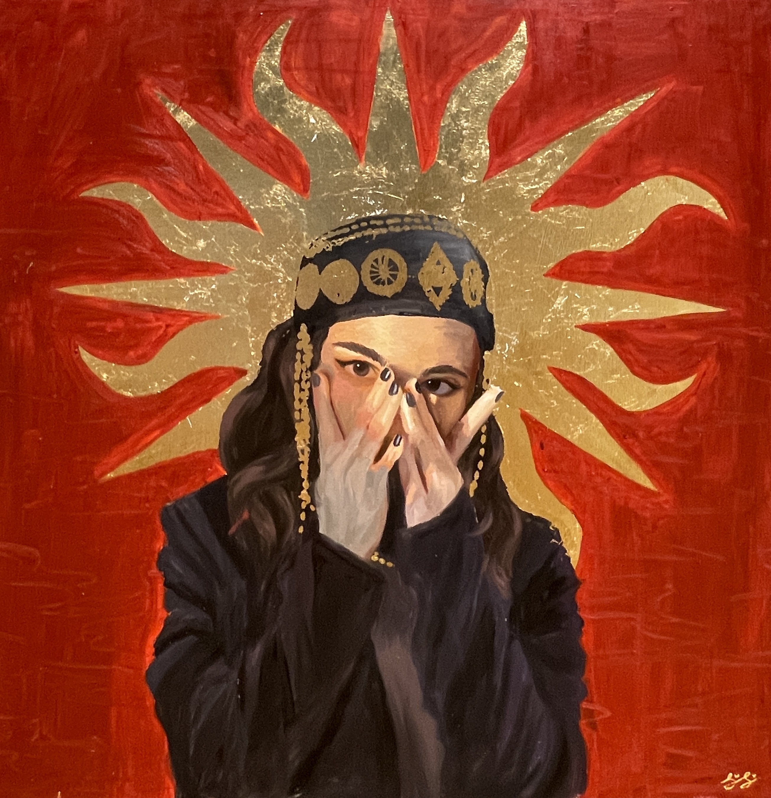 Sahesh Azez, “Red Sun,” oil on canvas, Painting II, Spring 2023