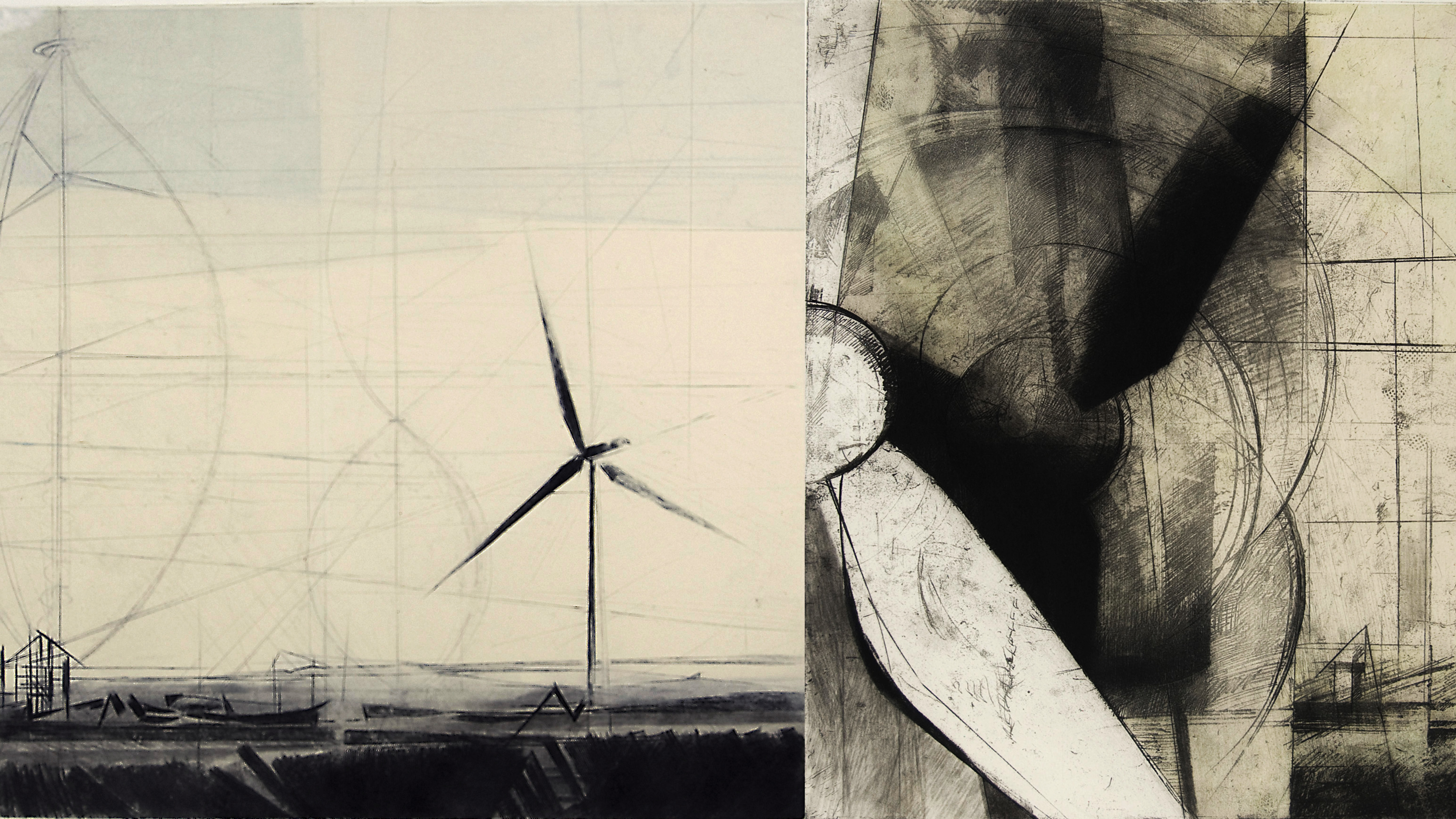 Brad Widness, “Dualities in the Wind – Together,” etching, drypoint, chine collé, 2009